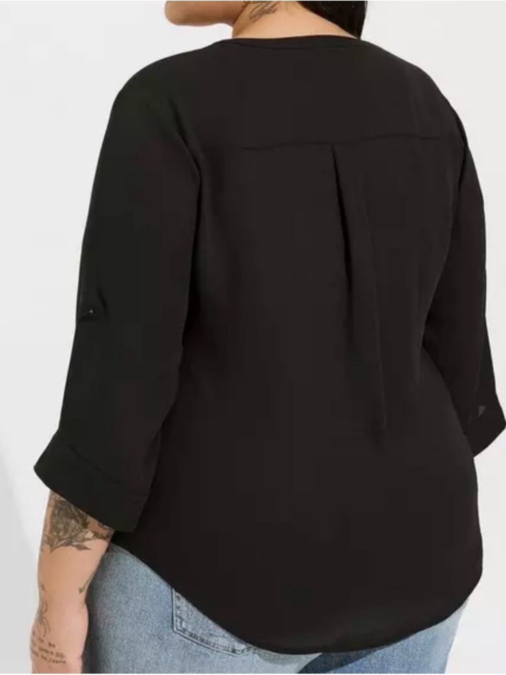 Torrid Black Split-Neck Roll-Sleeve Semi-Sheer Blouse Size 3 (3X) - Picture 2 of 11